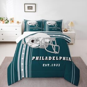 Erosebridal Football Game Comforter Set American Football City Bedding Twin for Kids Adults, 3D Helmet Bedding Comforter Sets Boys Football Bedroom Decor - 1 Comforter 1 Pillowcase(Philadeliphia)                 