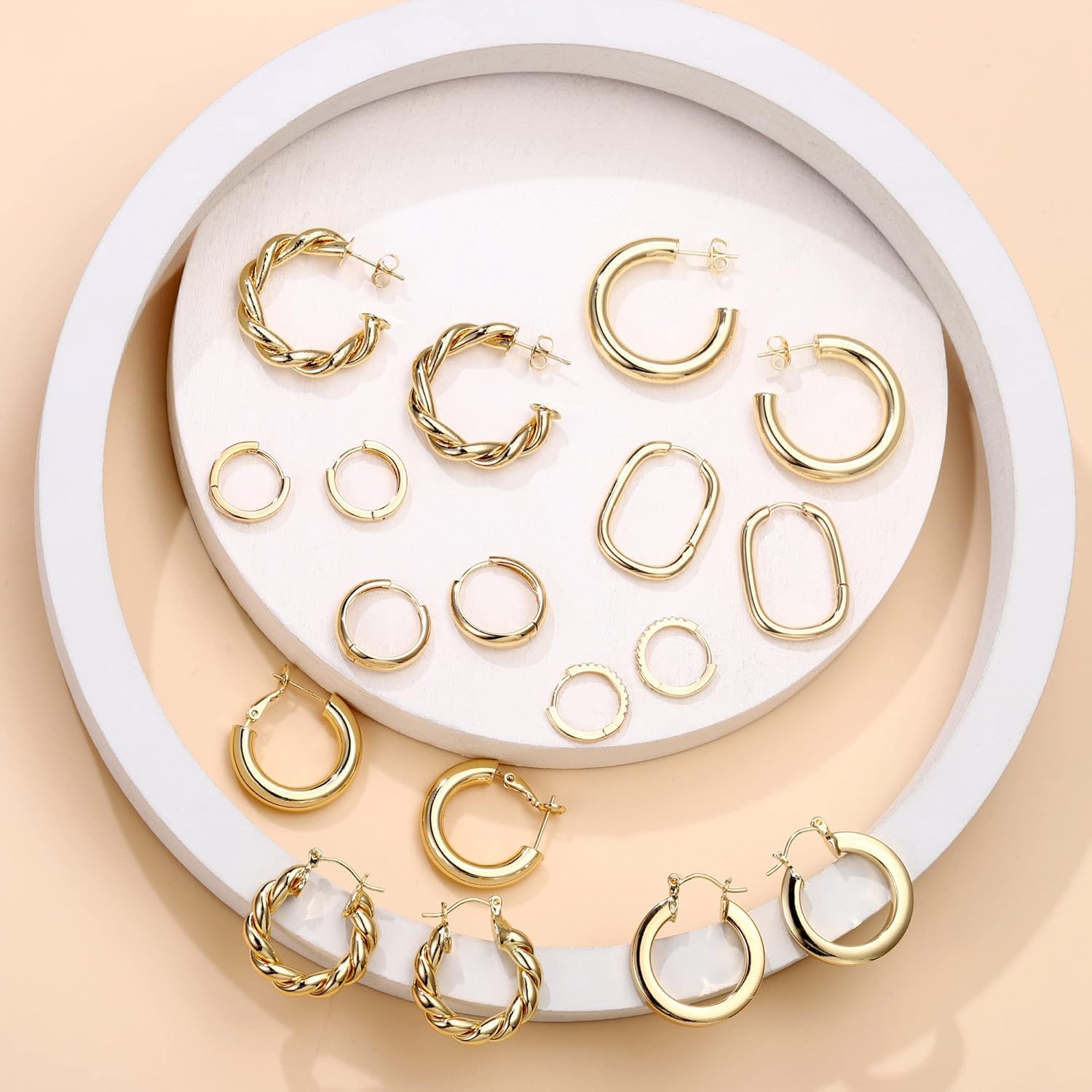 Yesteel 9 Pairs Gold Hoop Earrings for Women, 14K Real Gold Plated Chunky Hoop Earrings Set for Women Hypoallergenic Thick Lightweight Hoop Earrings for Women Gold Jewelry Gifts ? ? ? ? ? - Image 6