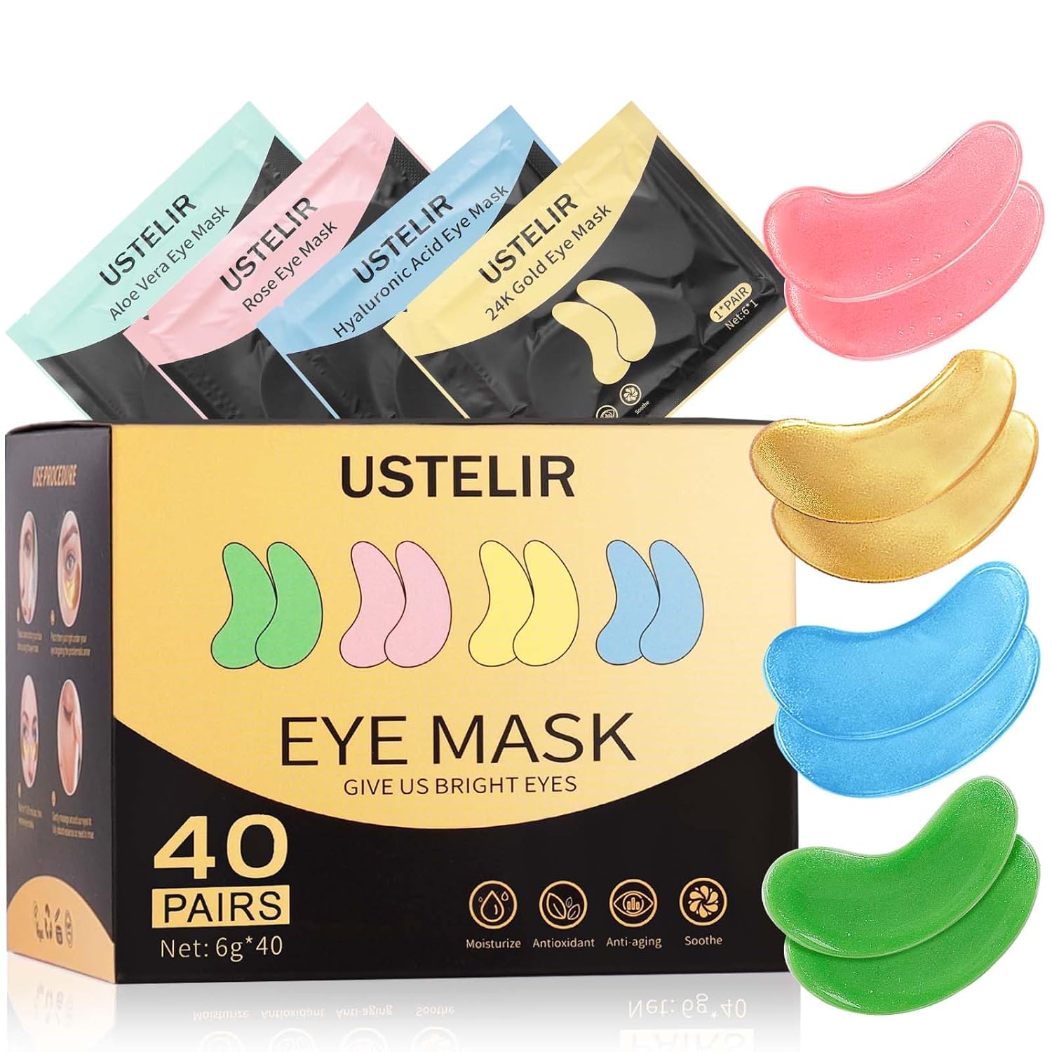 Under Eye Patches, 40 Pairs Eye Mask for Dark Circles, Puffy Eyes, Undereye Bags,Wrinkles,Eye Mask Patches with 24K Gold, Hyaluronic Acid,Rose & Aloe Vera, Eye Treatment Skin Care for Men & Women Gift ? ? ? ? ?