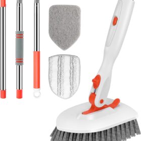 SetSail Floor Scrub Brush, 3-In-1 Tile Tub Floor Scrubber with 52-inch Adjustable Long Handle Shower Cleaner Brush and 3 Detachable Replacement Brush Heads for Cleaning Bathroom Kitchen Walls Tub Tile                 