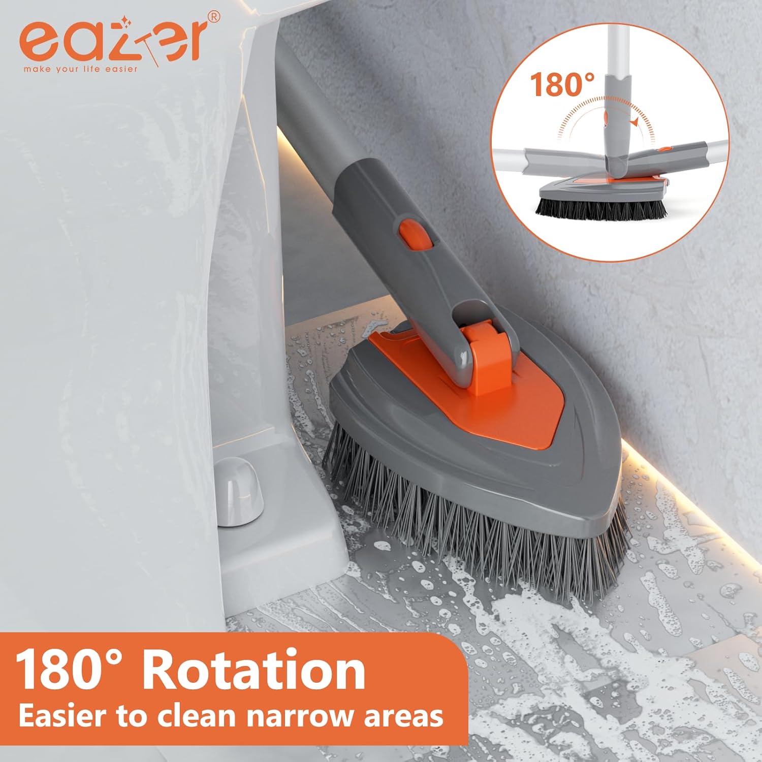 eazer 4-in-1 Long-Handled Tub Scrubber-Versatile Bathroom Cleaning Brush with Shower Scrubber-Ideal Shower Cleaner Brush for Efficient Cleaning-Long Handle Scrub Brush for Shower, Tub, and Bathroom ? ? ? ? ? - Image 4