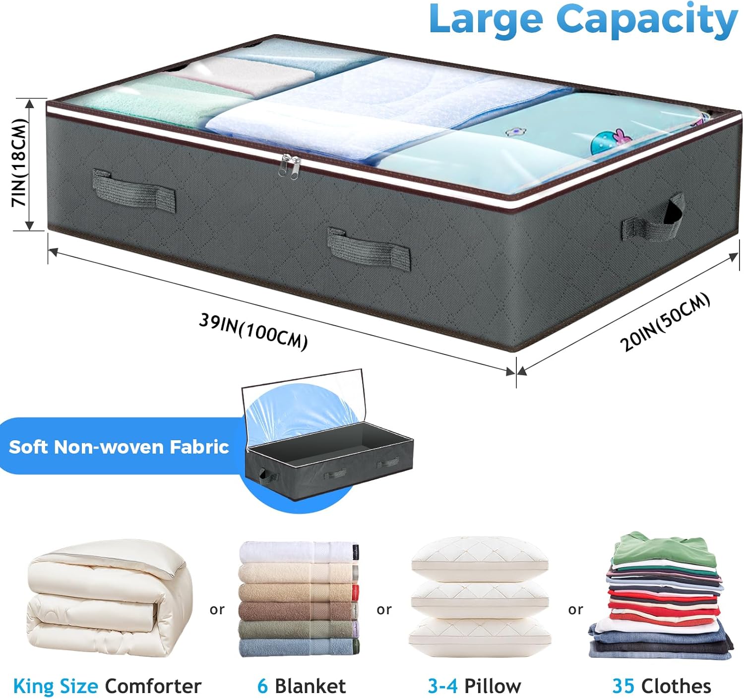 Budding Joy 90L Under Bed Storage Containers, Closet Organizers and Storage Bins, Foldable Underbed Storage Bags for Blankets, Towels, Comforter, Sweaters, Pillows, Linen Sheets, Wrapping Paper ? ? ? ? ? - Image 2