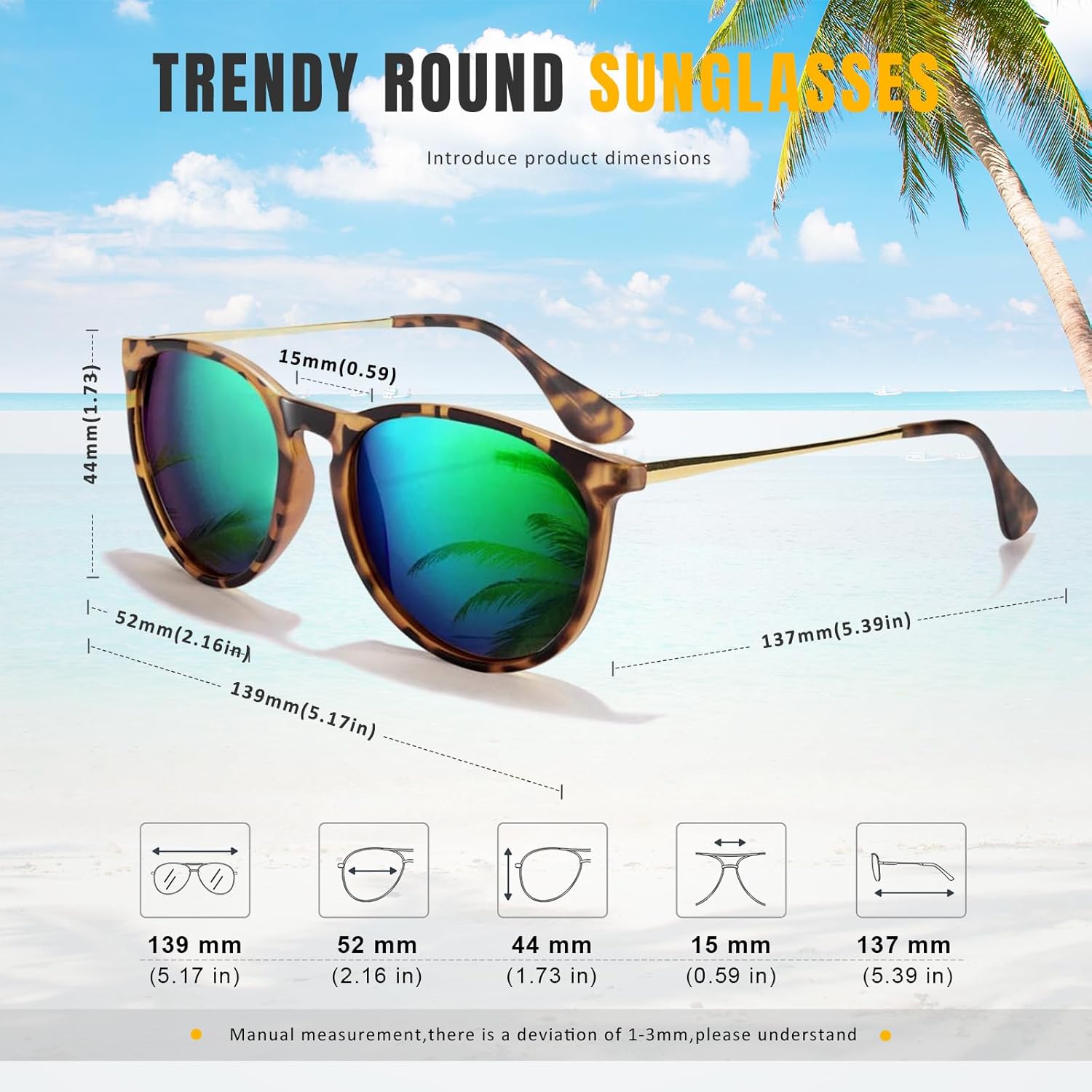 CHBP Sunglasses Womens Men Polarized UV Protection Trendy Vintage Retro Round Mirrored Lens Sunglasses For Women ? - Image 3