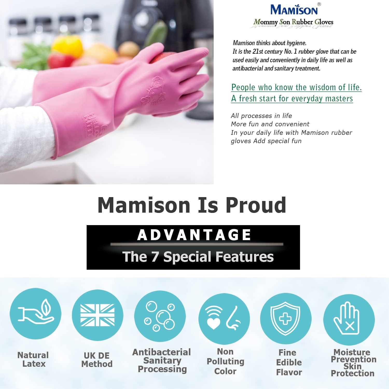 Kitchenware Mamison Quality Rubber Gloves Pink Size M, Waterproof Rubber Gloves 1 Pairs, Korean Home and Improvement Brand - Image 5
