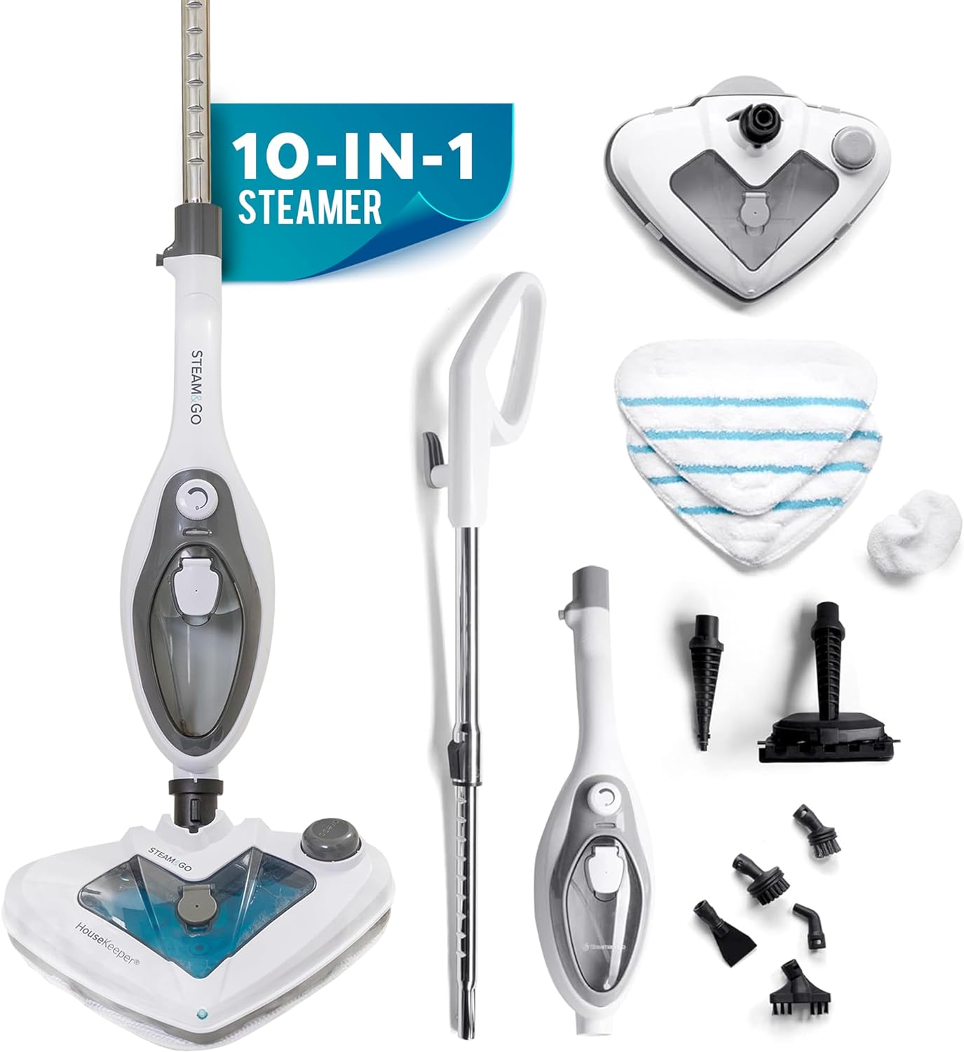 Steam and Go 10-in-1 Steam Mop - Floor Steamer with Detergent Chamber and Detachable Handle for Tile Grout, Clothes, Furniture, Hardwood, Upholstery, & Carpet, Handheld Steam Cleaner for Home Use - Image 6