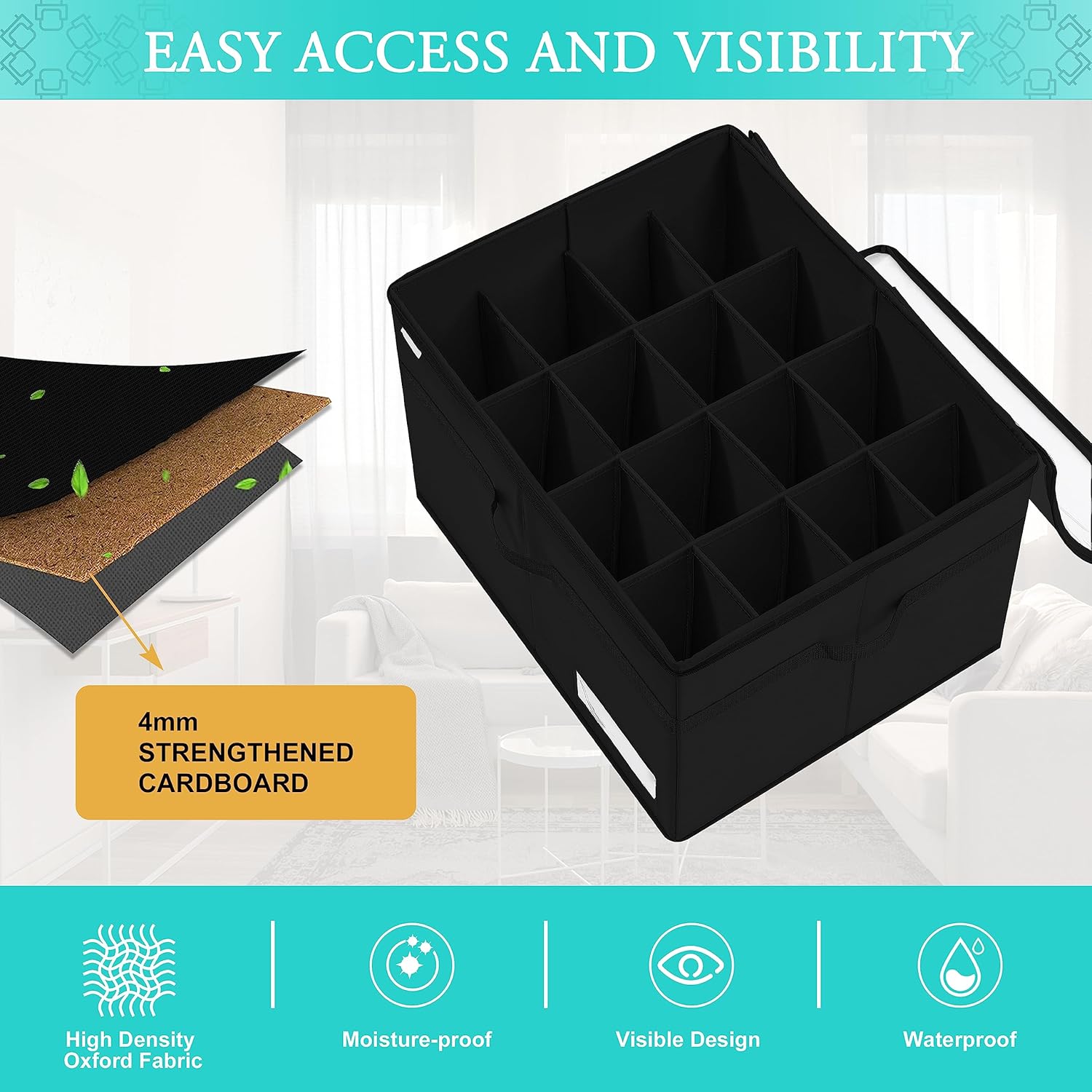 Shoe Storage Organizer, Fits 16 Pairs, Large Shoe Organizer Box for Closet, Clear Foldable Shoes Containers w/Bottom Support, Space Saving Shoe Cubby Storage Boxes w/Reinforced Handles, Black ? ? ? ? ? - Image 4