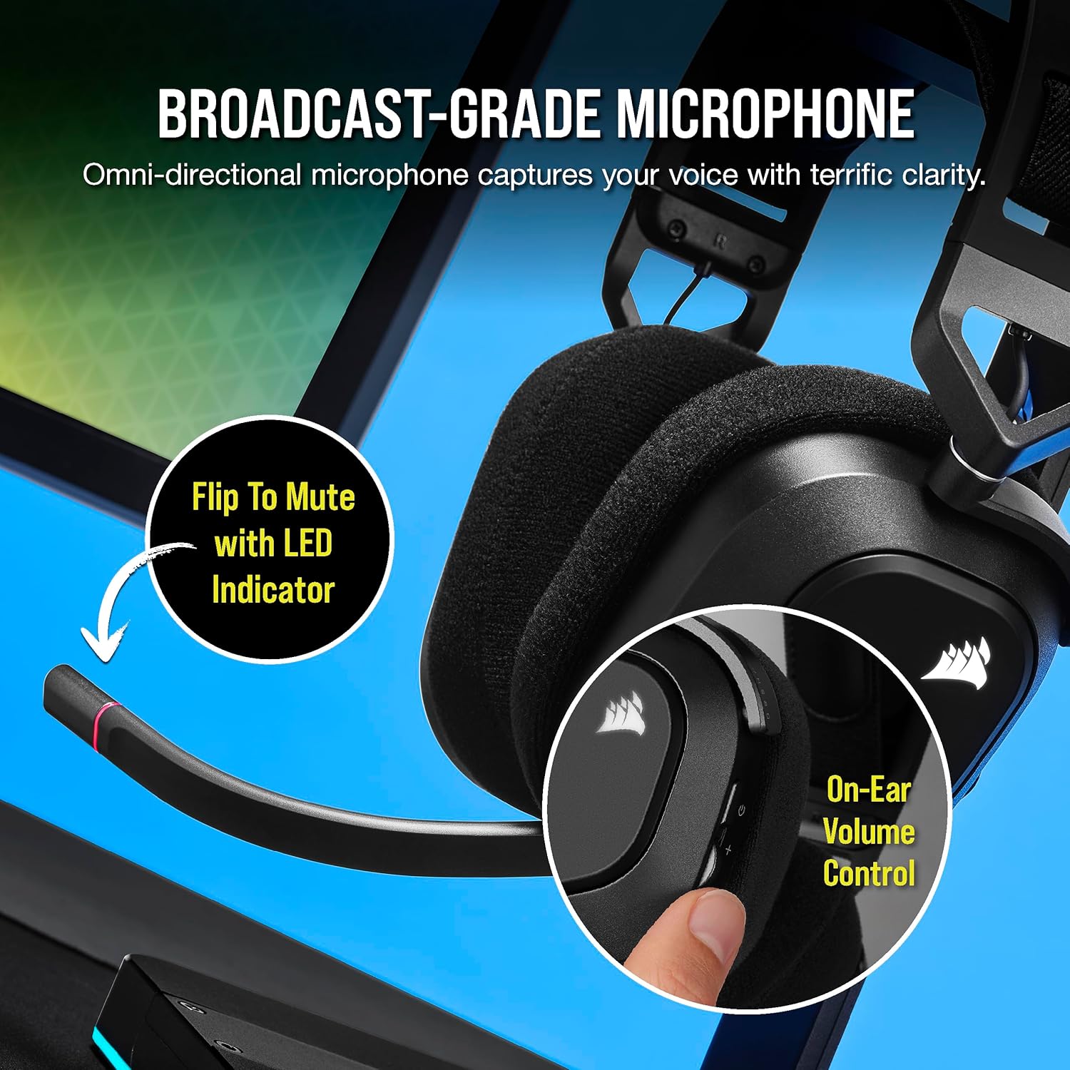 CORSAIR HS80 RGB WIRELESS Multiplatform Gaming Headset - Dolby Atmos - Lightweight Comfort Design - Broadcast Quality Microphone - iCUE Compatible - PC, Mac, PS5, PS4 - Black - Image 6