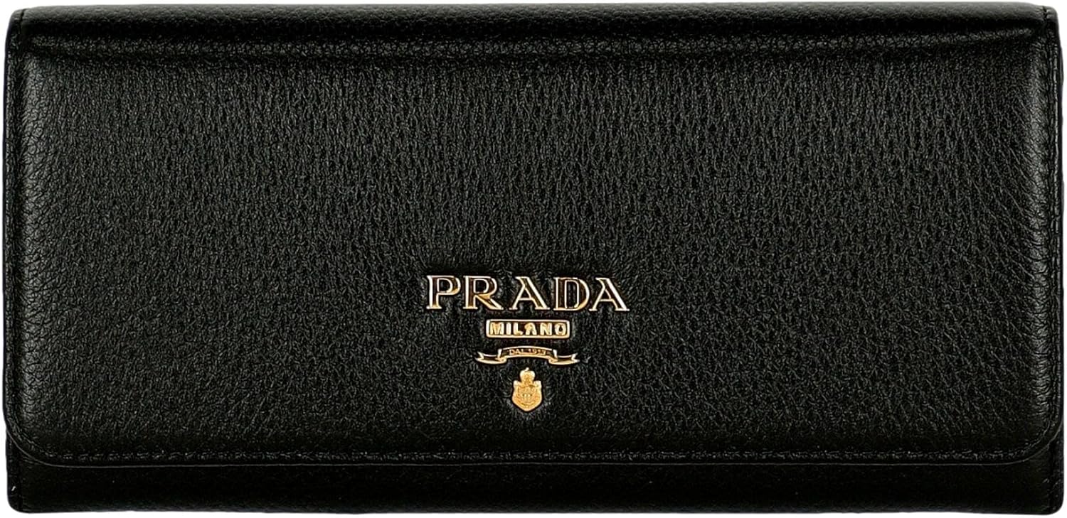 Prada Womens Vitello Grain Black Leather ID Holder Continental Long Wallet ? ? ? ? ?
