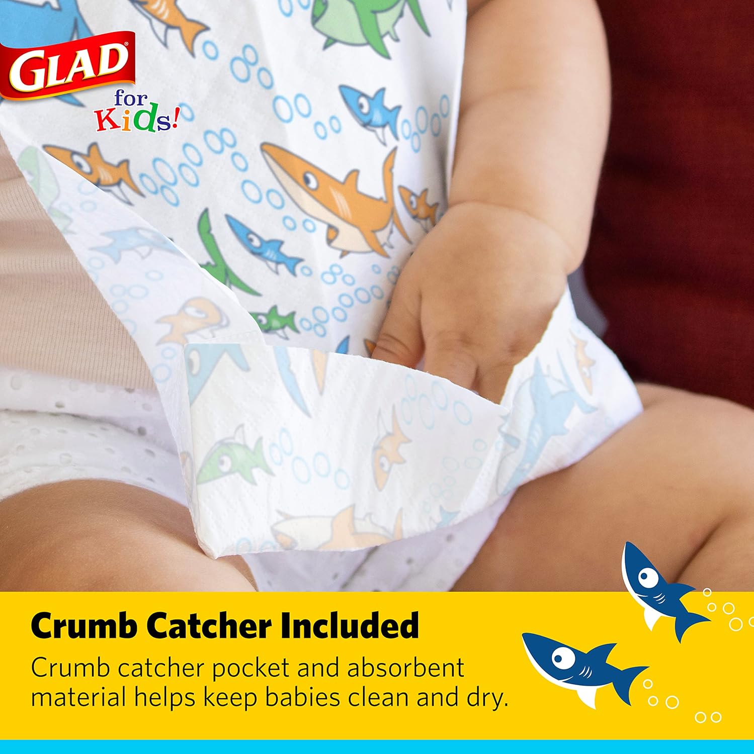 Glad for Kids Sharks Paper Bibs, 30 Count - Disposable Paper Bibs with Cute Sharks Design for Kids - Travel Bibs for Kids - Art & Craft Disposable Kids Bibs ? ? ? ? ? - Image 3