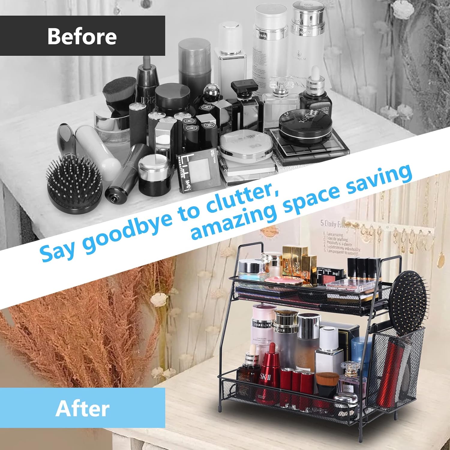 LEMIKKLE Countertop Organizer for Bathroom Counter, The Organizer for Bedroom, Spice Rack Organizer for Kitchen Counter Shelf with Small Basket(Black) ? ? ? ? ? - Image 4