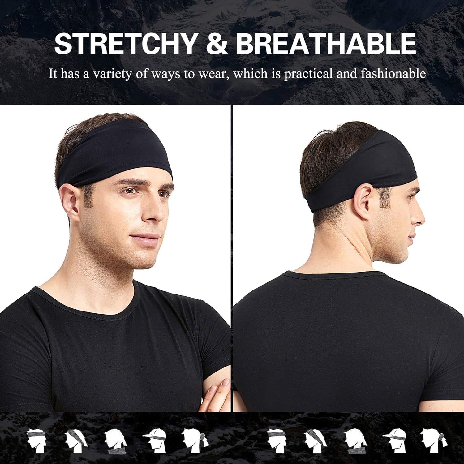 Mens Running Headband,5Pack,Mens Sweatband Sports Headband for Running,Cycling,Basketball,Yoga,Fitness Workout Stretchy Unisex Hairband ? ? ? ? ? - Image 4