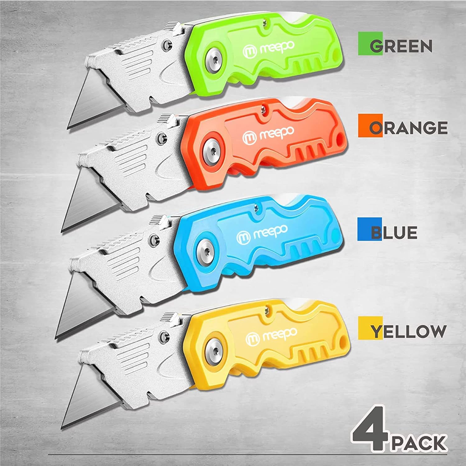 Box Cutter, 4-Pack Tough Folding Box Cutter for Heavy Duty Purpose, Razor Sharp Blade, Comfortable Handle, with Extra 10-Piece Blades, Can cut Drywall, Sheet Plastic, Linoleum, Boxes, Rope ? ? ? ? ? - Image 5