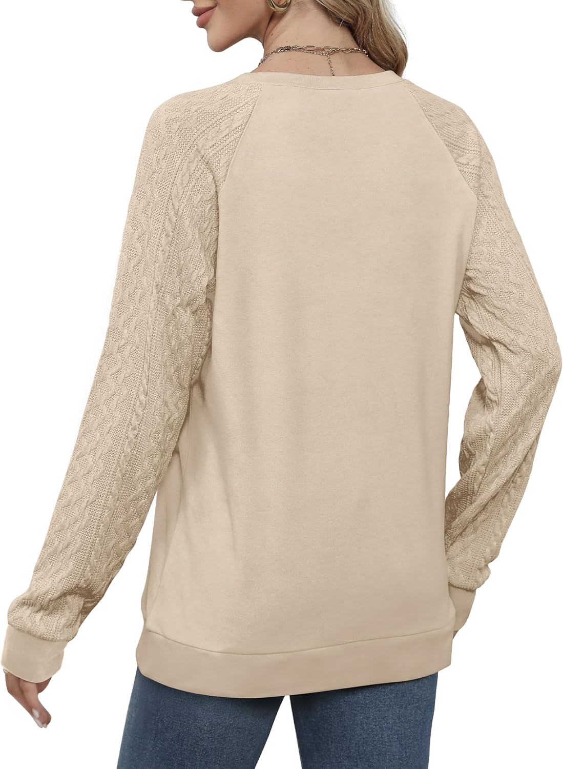 Saloogoe Sweatshirts for Women Crewneck Cable Knit Sleeve Sweaters Lightweight Fashion 2024 ? - Image 4