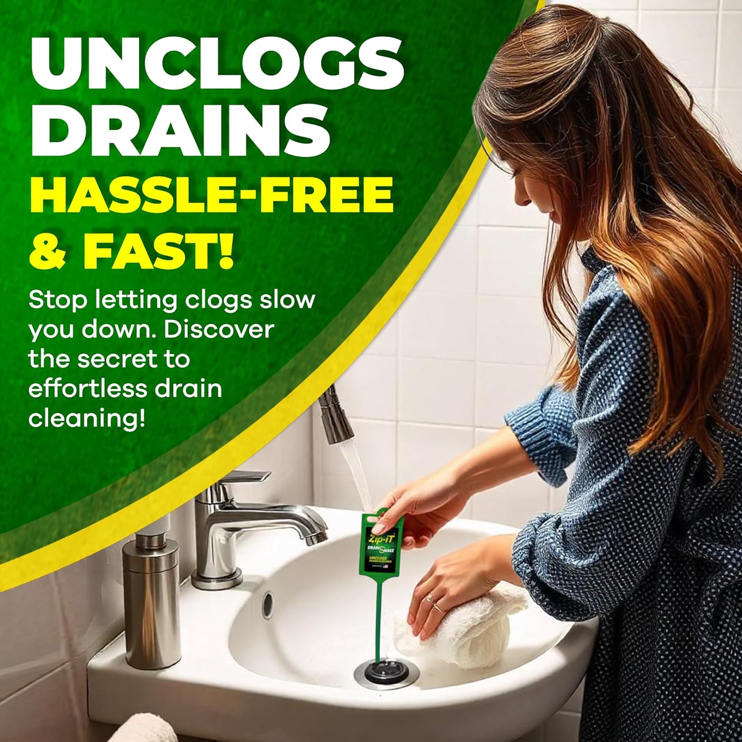 The original Zip-It Hair Clog Remover 25-inch Overall Length Drain Snake Cleaner (3-Pack), Unclog Your Sink, Shower, & Tub Drain In Seconds ? Non-toxic, Made in the USA ? ? ? ? ? - Image 4