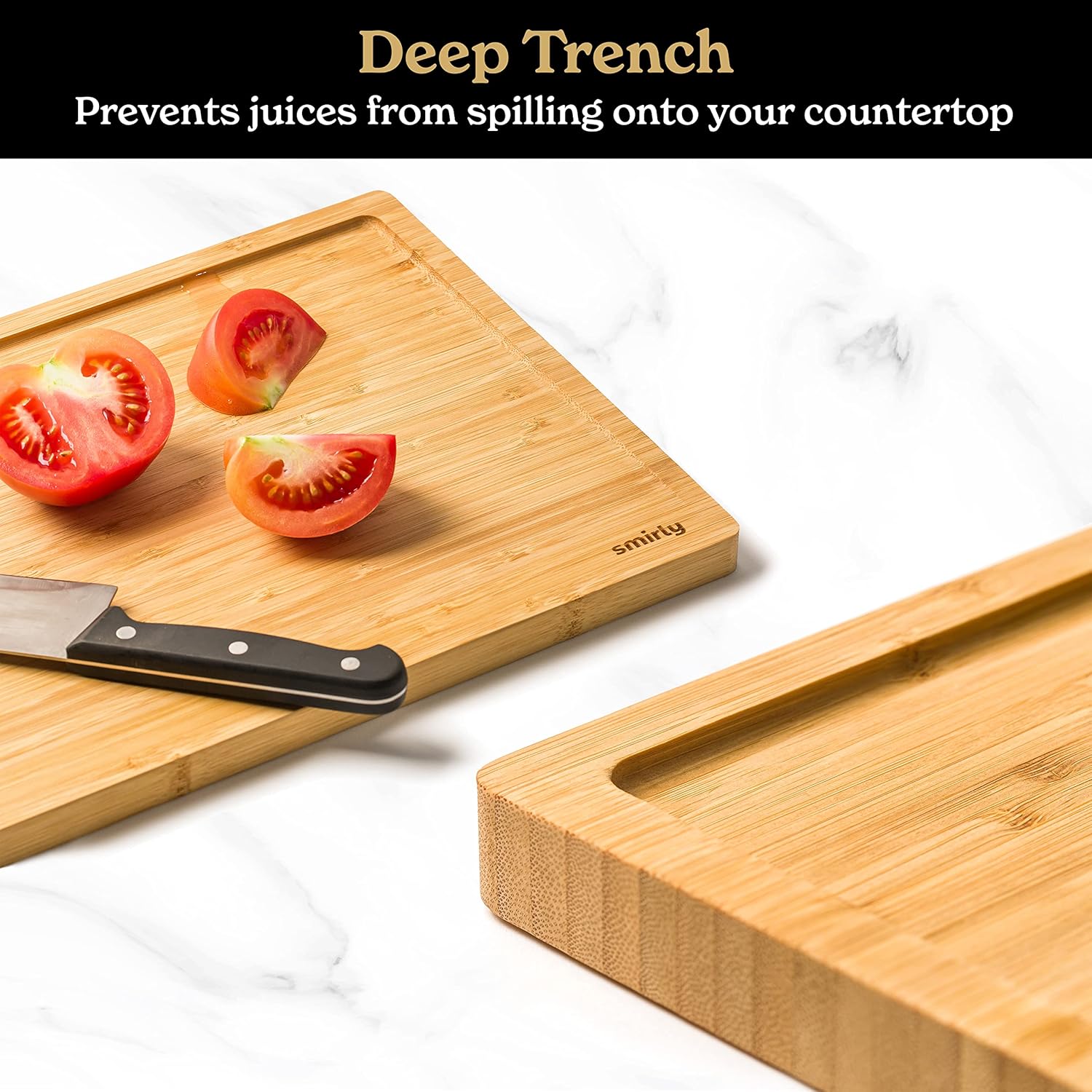 SMIRLY Wooden Cutting Boards For Kitchen Meal Prep & Serving - Bamboo Cutting Board Set with Holder, Charcuterie & Chopping Board, Wooden Cutting Board Set ? ? ? ? ? - Image 3