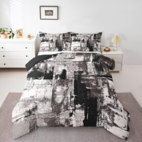 Erosebridal Grey Grunge Comforter Twin Black Abstract Bedding Set, Watercolor Gradient Bedding Comforter Sets Tie Dye Ombre Duvet, Geometric Fluid Ink Quilted Comforter Breathable for All Seasons                 