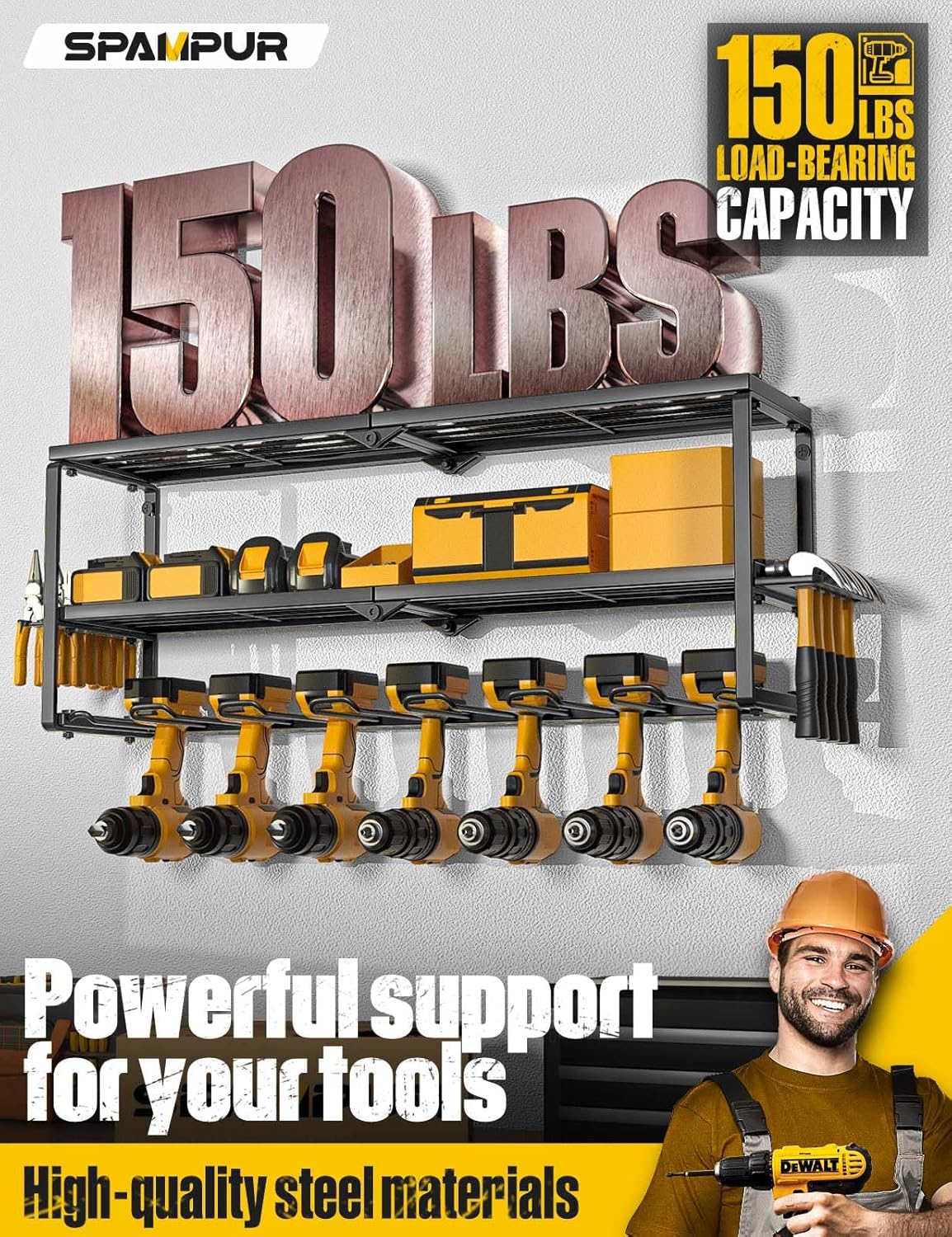 Power Tool Organizer for Tool Storage, Drill Holder Wall Mount with Charging Station, Tool Holder and Storage Rack for Garage Organization, Heavy Duty Metal Tool Shelf with Battery Holder ? ? ? ? ? - Image 3