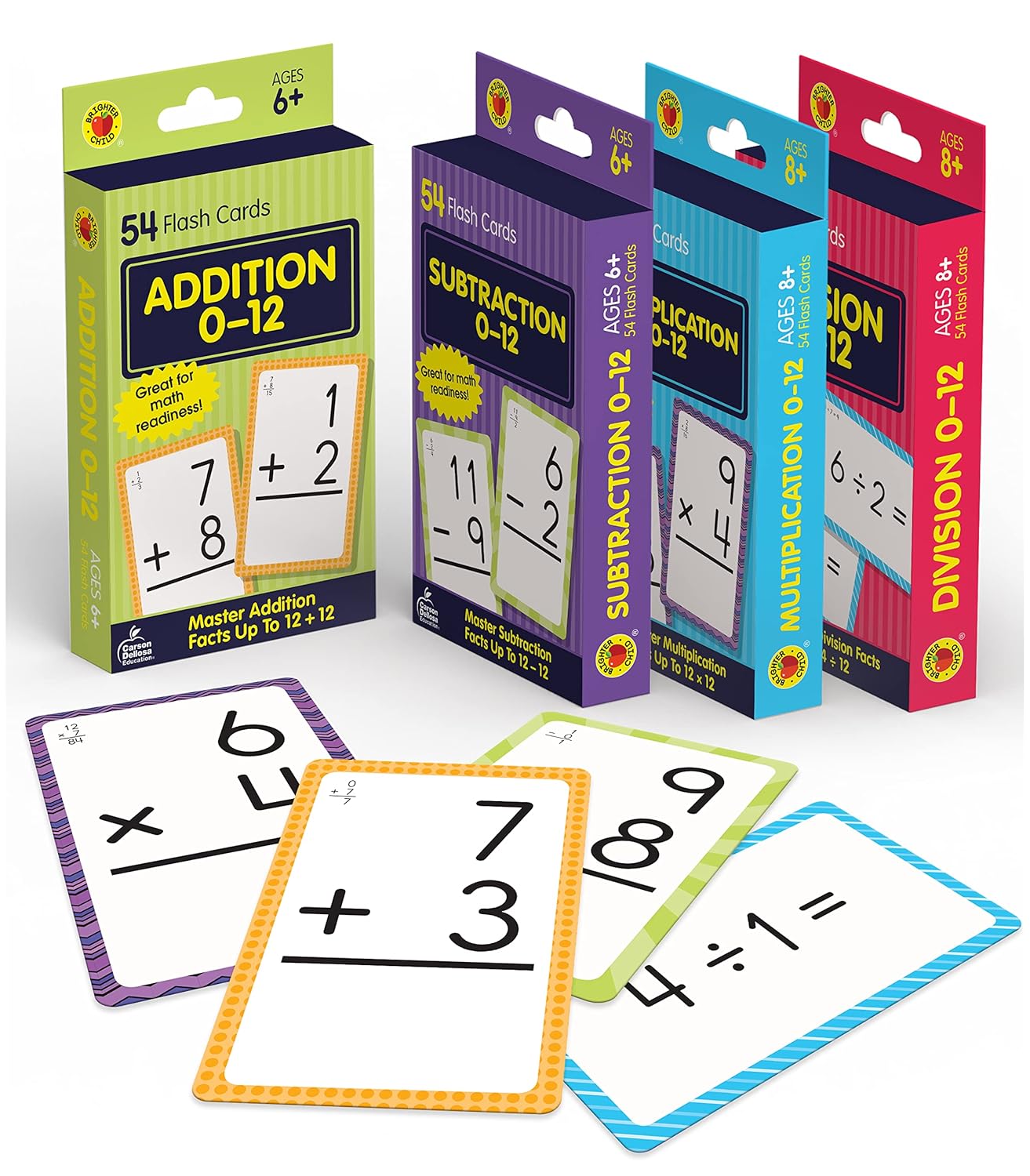 Carson Dellosa 4-Pack Math Flash Cards for Kids Ages 4-8, 211 Addition and Subtraction Flash Cards and Multiplication and Division Flash Cards for Kindergarten, 1st, 2nd, 3rd, 4th, 5th & 6th Grade ? ? ? ? ?