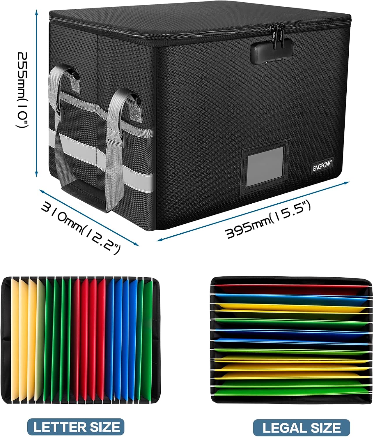 ENGPOW File Box with Lock,Fireproof Box File Storage Organizer Anti-Static Box,Collapsible Fireproof Document Box Filing Box with Handle,Portable Home Office Safe for Hanging Letter/Legal Folder ? ? ? ? ? - Image 5