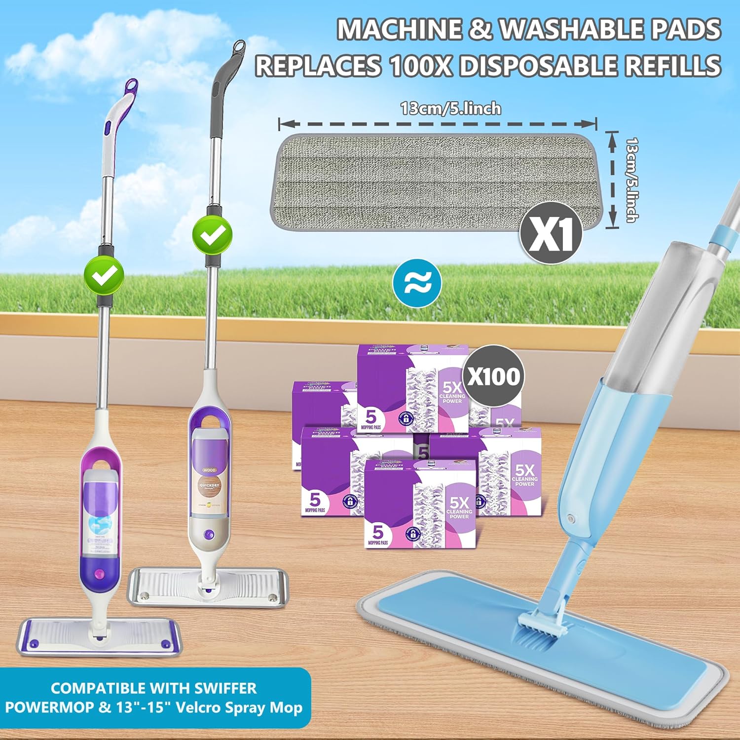 Spray Mops Wet Mops for Floor Cleaning - MEXERRIS Microfiber Dust Mop with 3X Washable Pads Floor Mop with Sprayer Wood Floor Mops Commercial Home Use for Wood Floor Hardwood Laminate Ceramic Tiles - Image 2