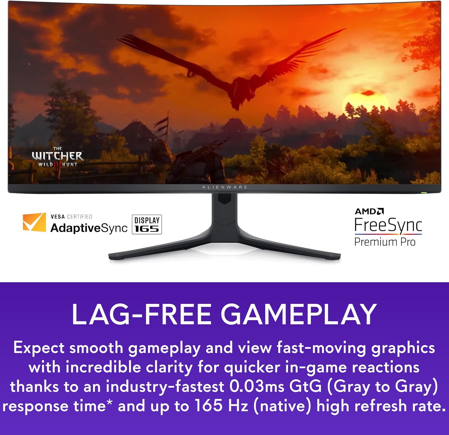 Alienware AW3423DWF Curved QD-OLED Gaming Monitor - 34-inch Quantum Dot OLED 0.1Ms 165Hz 21:9 Curved Display, 99.3% DCI-P3 Color Gamut, VESA DisplayHDR True Black 400, AMD FreeSync Premium Pro - Black ? ? ? ? ? - Image 4