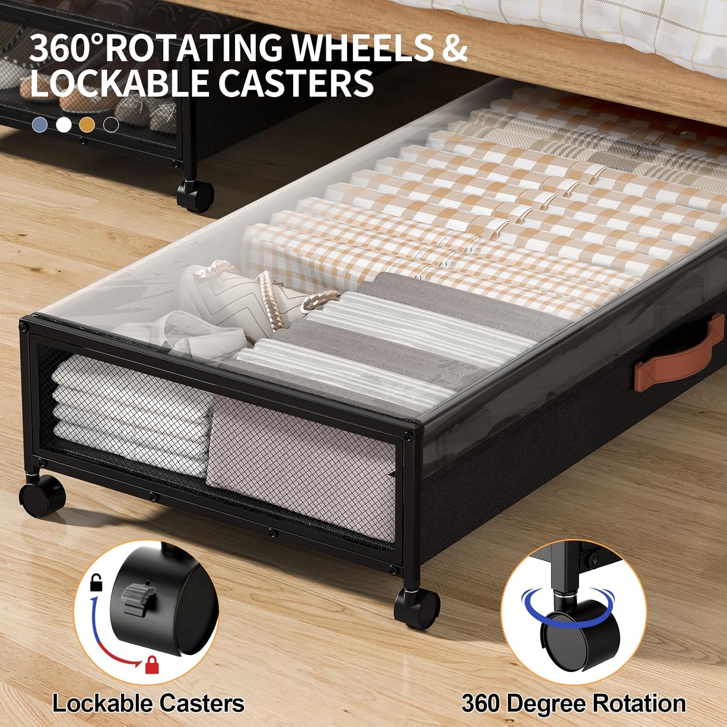 Under Bed Storage with Wheels, 54L XXL Larger Under Bed Storage Containers with Clear Lids, 36'' Lengthen Under Bed Shoe Organizer, Rolling Under Bed Storage for Shoes Clothes (2 PACK) ? ? ? ? ? - Image 3