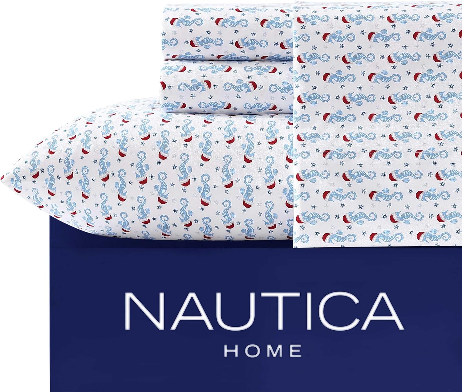 Nautica - Queen Sheet Set, Brushed Flannel Bedding Set, Soft & Cozy Home Decor, Oeko-Tex Certified (Holiday Seahorse Blue, Queen) ? ? ? ? ? - Image 3