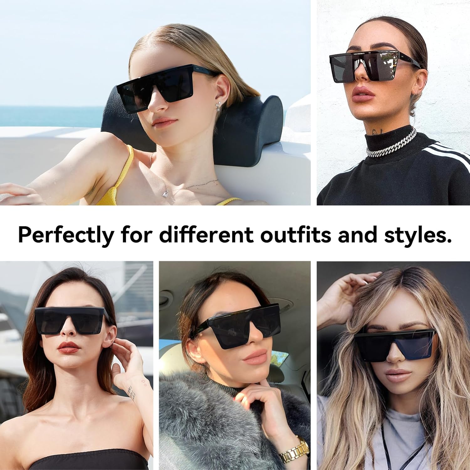 Dollger Square Oversized Sunglasses for Women Men Fashion Flat Top Big Black Frame Shades ? ? - Image 3