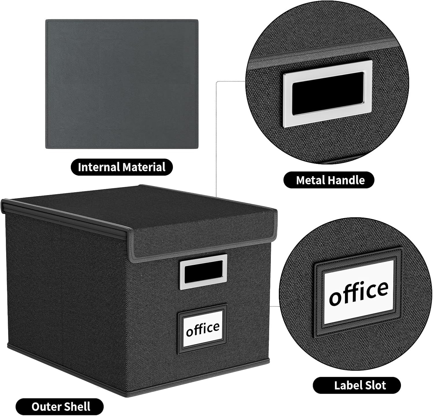 Huolewa Upgraded Portable File Organizer Box, Large Linen Hanging Office Document Storage Box with Lid - Black, Collapsible Filing & Storage Boxes for Office/Decor/Home - 14.9 x 12.59 x 10.8 inch ? ? ? ? ? - Image 4