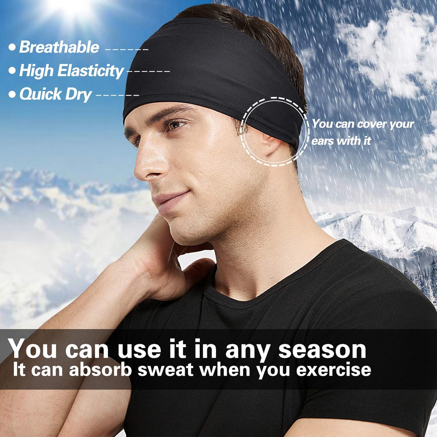 Mens Running Headband,5Pack,Mens Sweatband Sports Headband for Running,Cycling,Basketball,Yoga,Fitness Workout Stretchy Unisex Hairband ? ? ? ? ? - Image 3