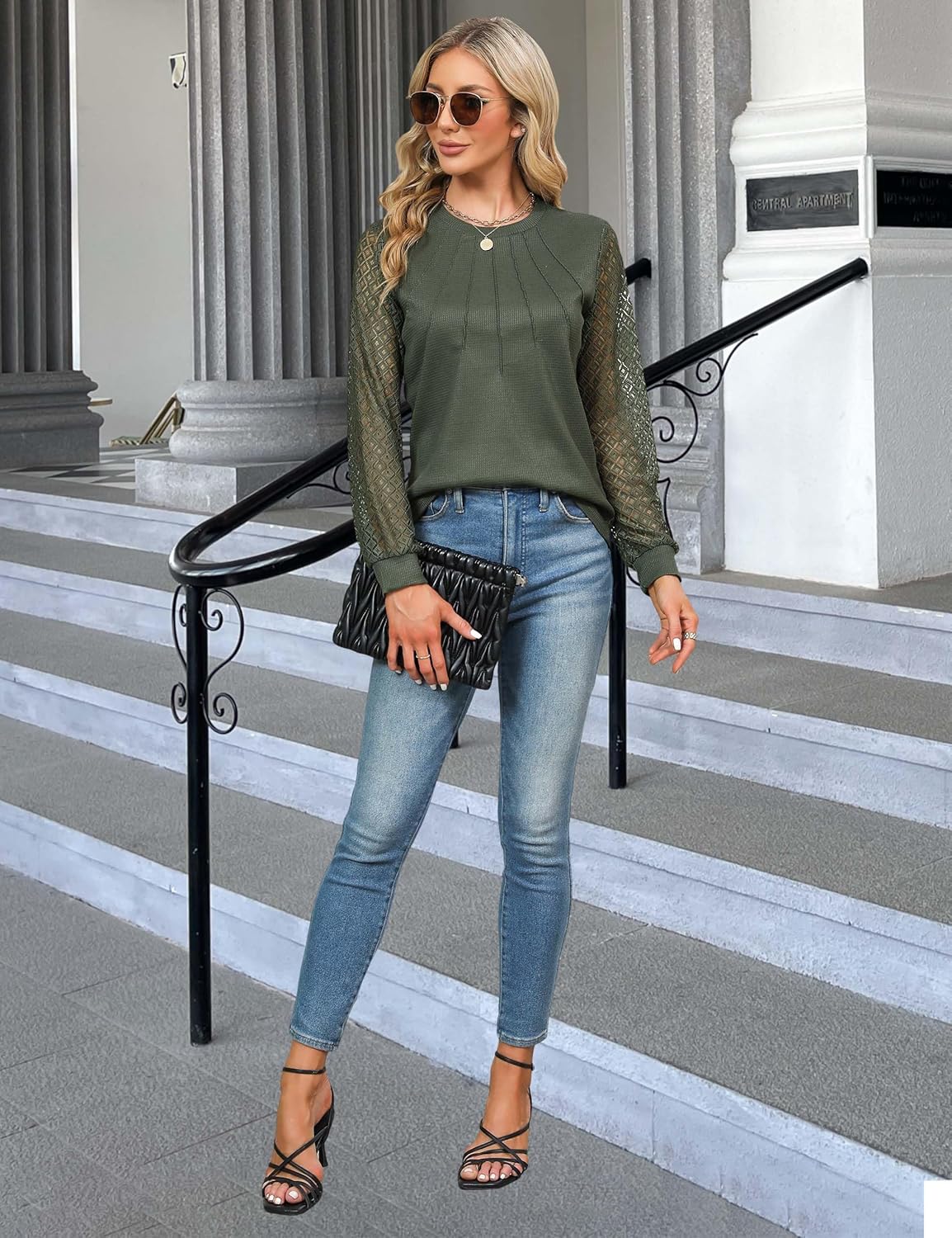 Blooming Jelly Women's Waffle Knit Tops Dressy Business Casual Blouses Lace Long Sleeve Work Shirts Fall Clothes ? - Image 4