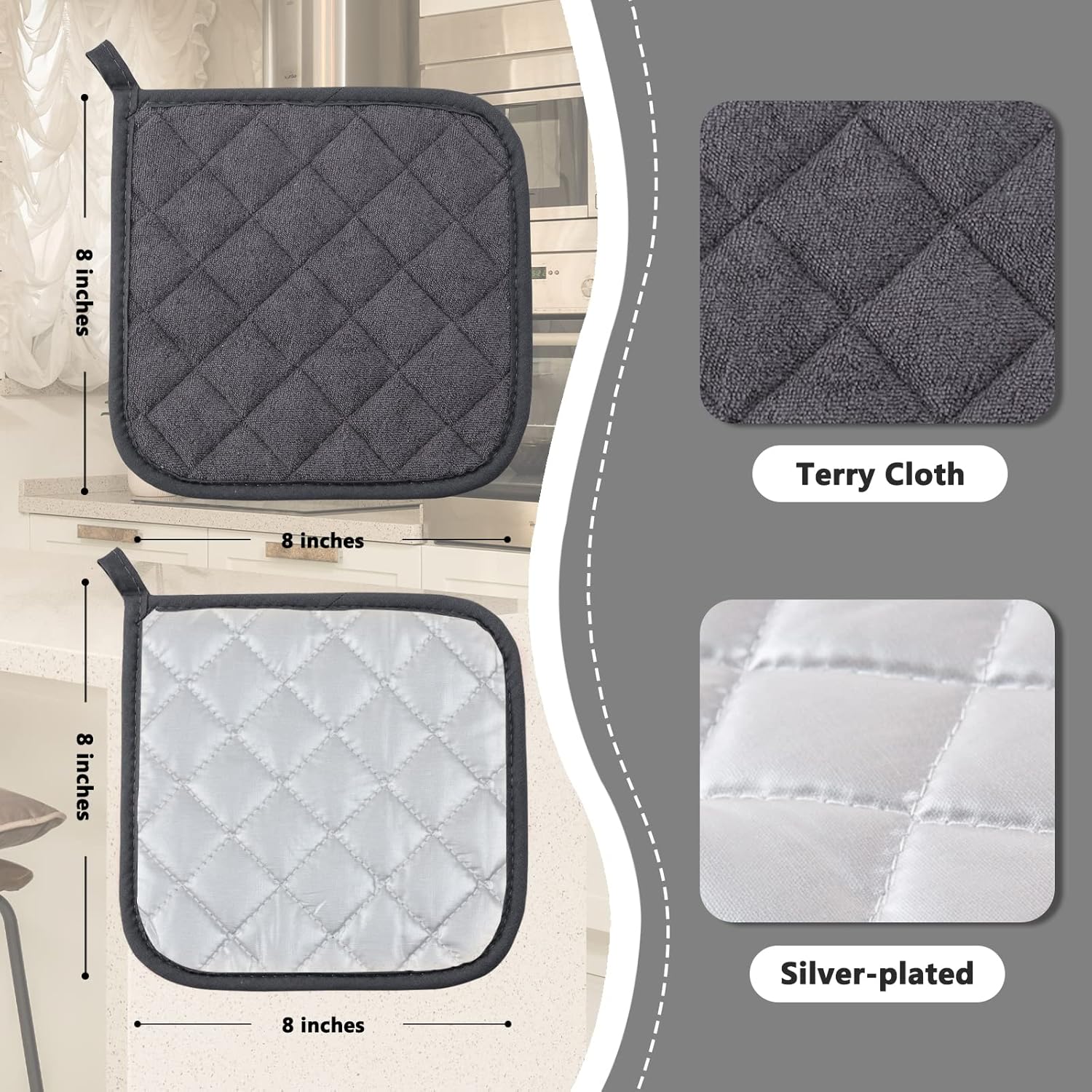 Joyhalo 4 Pack Pot Holders for Kitchen Clearance, Hot Pads for Kitchen, Countertops, Oven Pot Holders Bulk, Potholders Sets for Kitchens Heat Resistant, Grey ? ? ? ? ? - Image 2