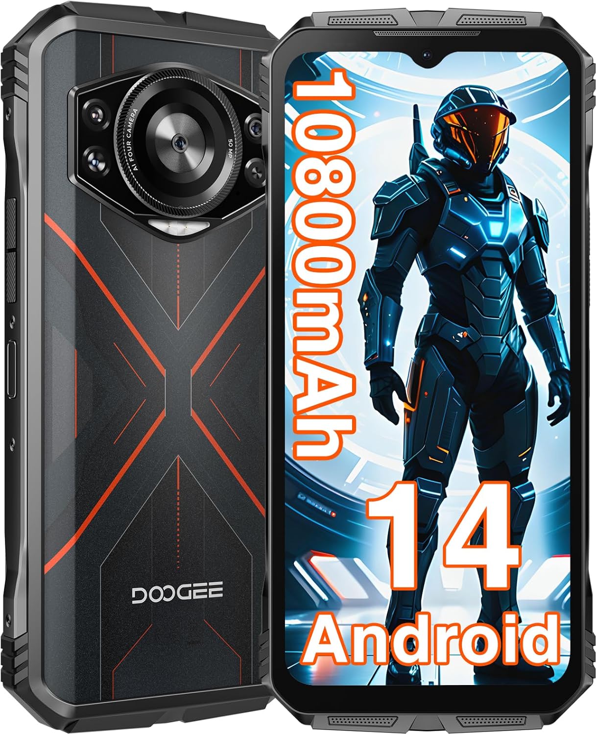 DOOGEE S Cyber Rugged Smartphone, Android 14, 10800mAh Battery Rugged Phone, 20GB RAM +256GB ROM, Expandable to 1TB, 6.58? FHD+ IPS, 50MP AI Camera, Dual SIM 4G, Face Unlock, NFC, OTG(Red) ? ? ? ? ?