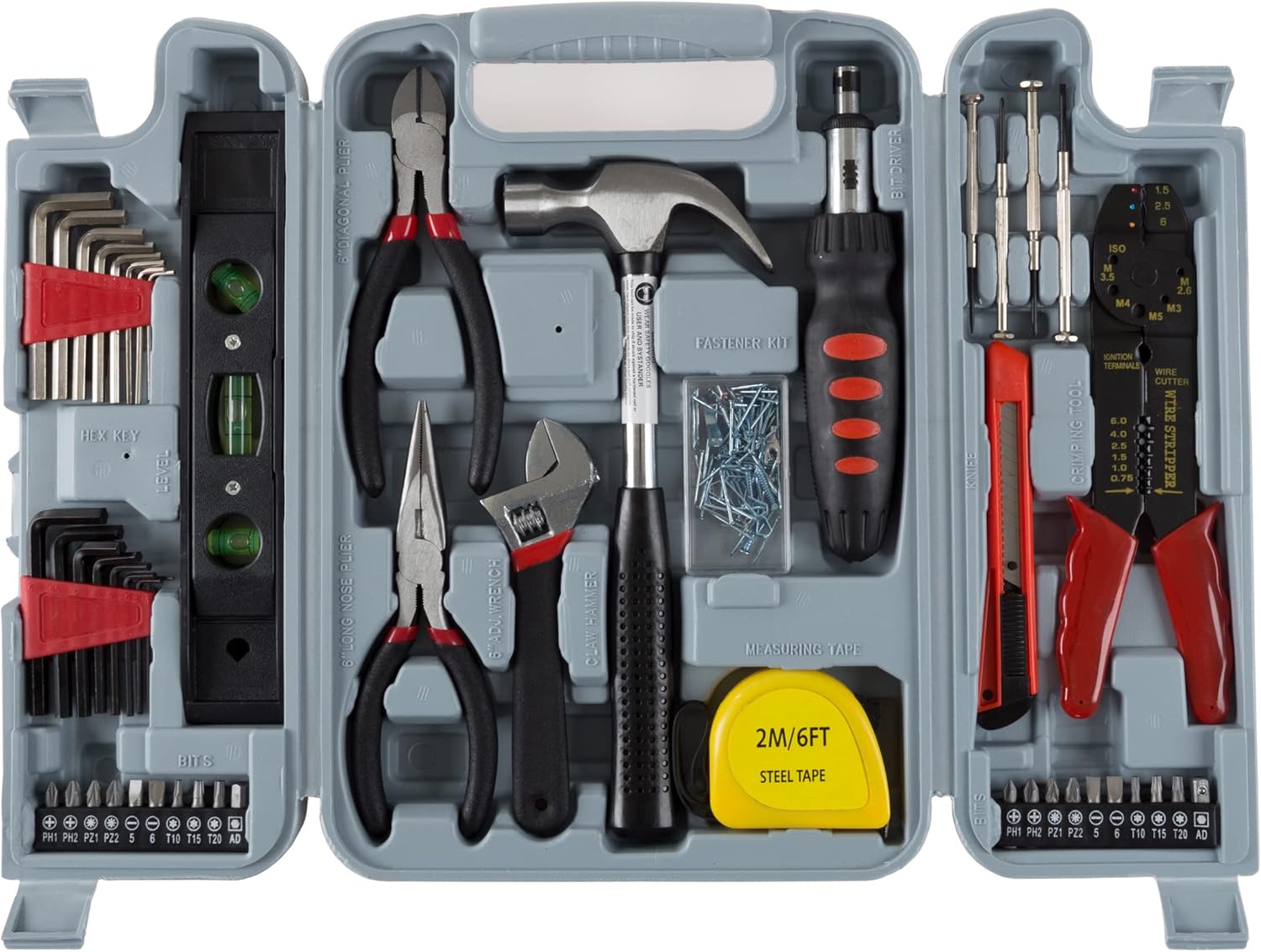 130-Piece Tool Set - Tool Kit with Hammer, Wrenches, Screwdriver, Pliers, and More - Hand Tools for Home Improvement Projects by Stalwart (Gray) ? ? ? ? ?