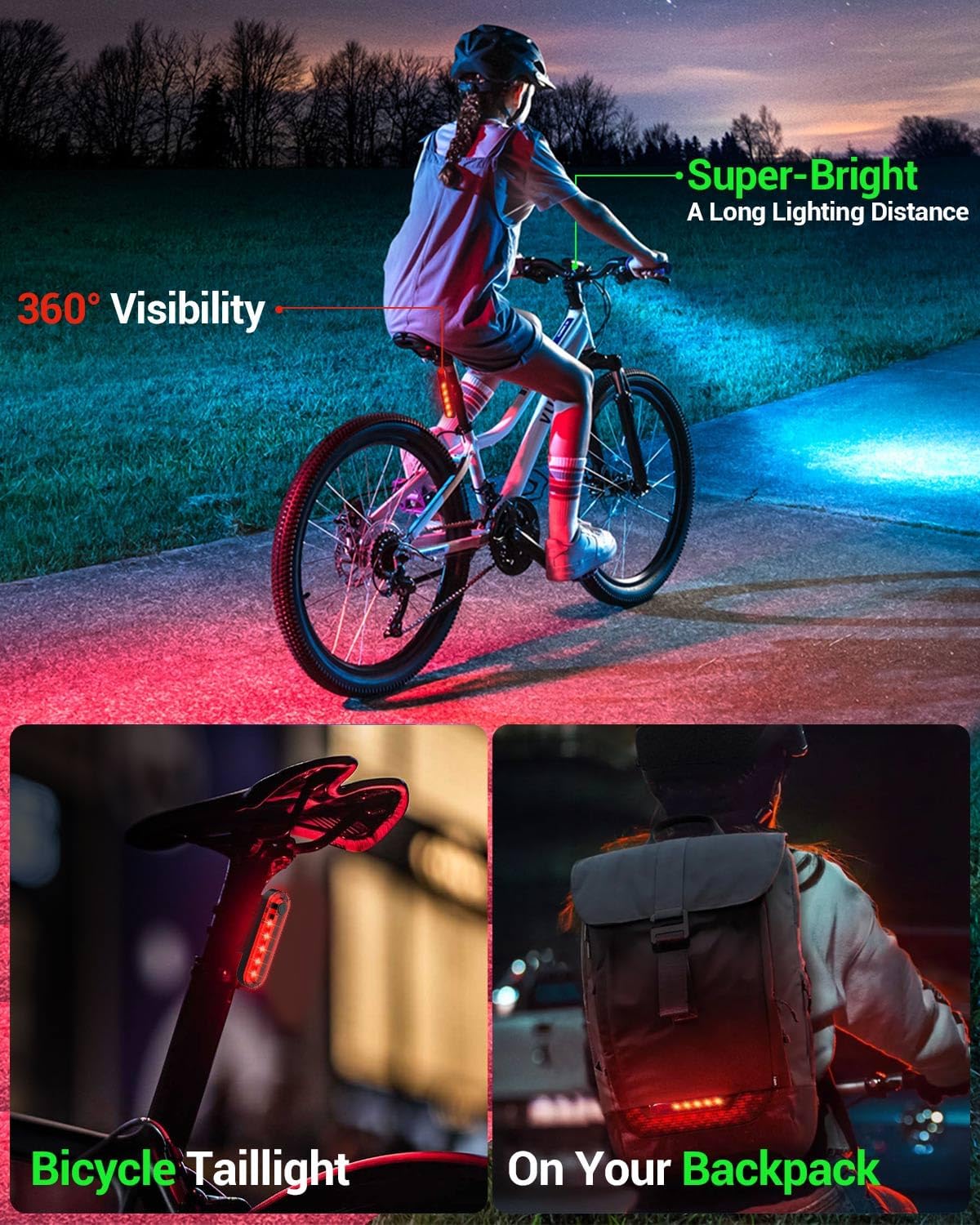 Victoper Bike Light, High Lumens Super Bright Bicycle Light, 6+4 Modes USB Rechargeable Bike Headlight & Tail Light Set, Waterproof Safety Bike Front & Rear Light for Road, Mountain, Night Riding ? ? ? ? ? - Image 5