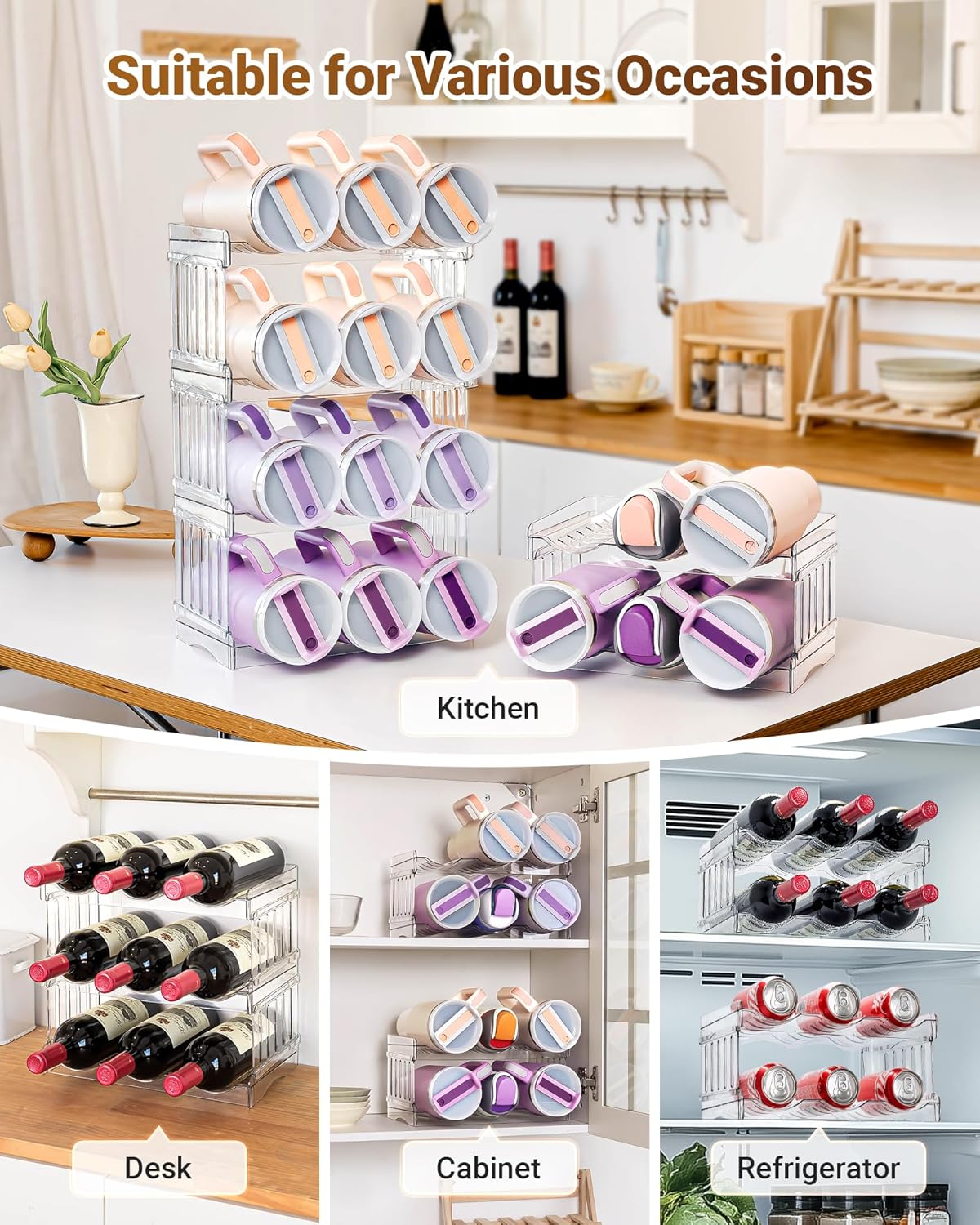Water Bottle Organizer for Stanley 40 oz Tumbler with Handle, Patented Pantry Kitchen Organizers and Storage for Stanley Cup Accessories, Stackable Water Bottle Holder Wine Rack Gifts, 4Pack ? ? ? ? ? - Image 5