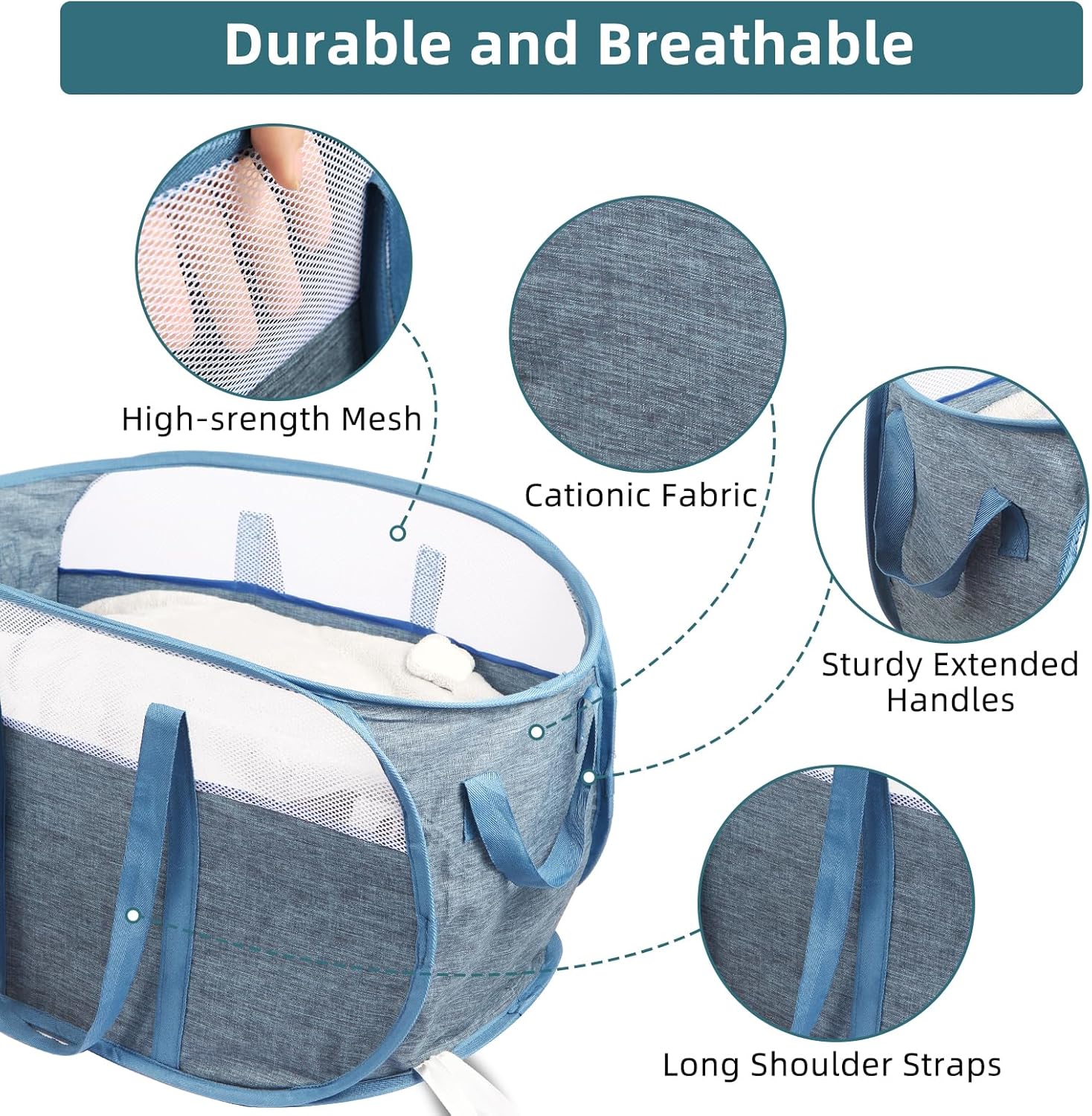 2 Pcs Collapsible Laundry Baskets, Tear Proof Pop Up Laundry Hamper with Dual Handles, Durable Foldable Laundry Basket, Easy to Carry Laundry Hamper for Home, Laundry Room, Bedroom, Dorm, Travel Blue ? ? ? ? ? - Image 4