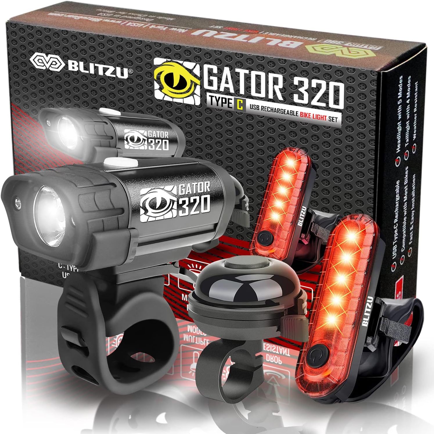 BLITZU Bike Lights, Bike Reflectors Front and Back. LED Rechargeable Headlight Rear Taillight & Bell Set Bicycle Accessories for Night Riding Men Women Kids. Gift for Dad, Mom, Boys, Girls ? ? ? ? ?