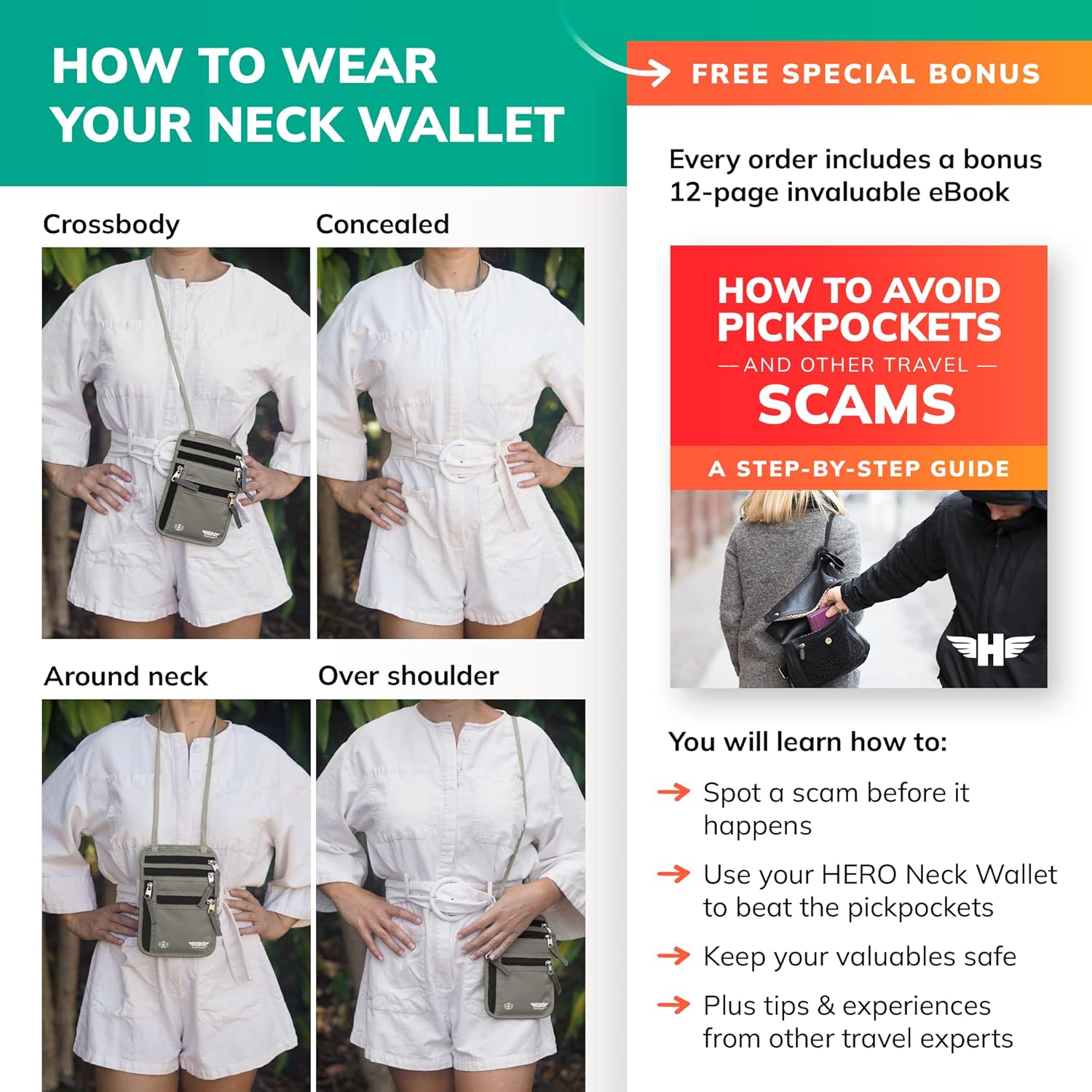 HERO Neck Wallet ? RFID Blocking Passport Holder ? Easy to Conceal Travel Pouch ? ? ? ? ? - Image 6