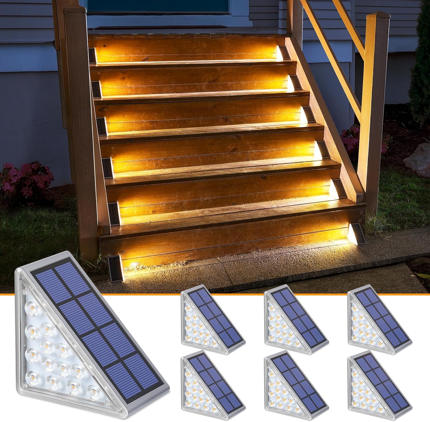 NIORSUN Solar Step Lights for Outside,6 Pack Warm White Solar Stair Lights Outdoor Waterproof IP67 Auto On Off,Outdoor Step Lights for Steps,Stair,Patio,Yard,Porch,Front Door,Sidewalk,Deck Decor ? ? ? ? ?