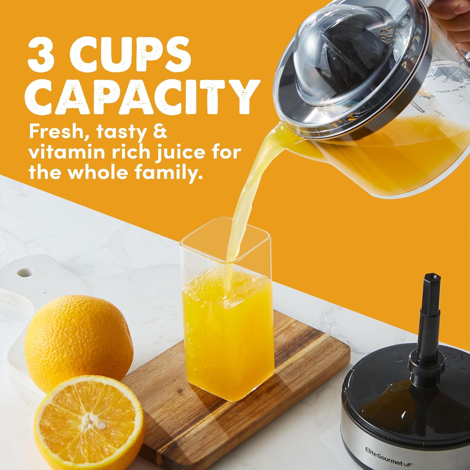 Elite Gourmet ETS623 BPA-Free Electric Citrus Juicer, Compact, Large Volume, Pulp Control, Oranges, Lemons, Limes, Grapefruits with Easy Pour Spout, 24oz, Black/Stainless Steel ? ? ? ? ? - Image 5