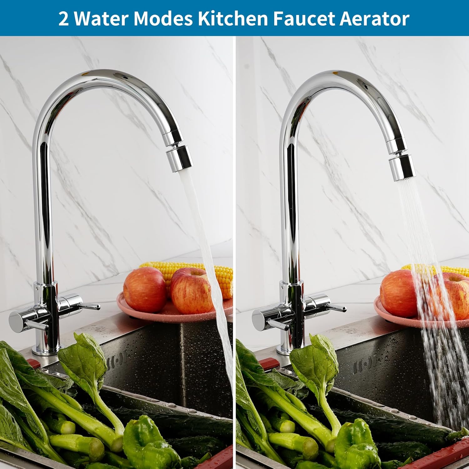 Hibbent NSF/ANSI/CAN 61 Certified Faucet Aerator, CUPC Certification 360° Twist Kitchen Sink Aerator, Dual-function Sink Sprayer Attachment, Faucet Replacement Part 55/64'' Female Thread, Chrome - Image 2