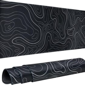 Gaming Mouse Pad Large 31.5 x 11.8in Topographic Keyboard Mousepad for Non-Slip Base and Stitched Edge, Extended Desk Pad XL Desk Mat (Black)                 