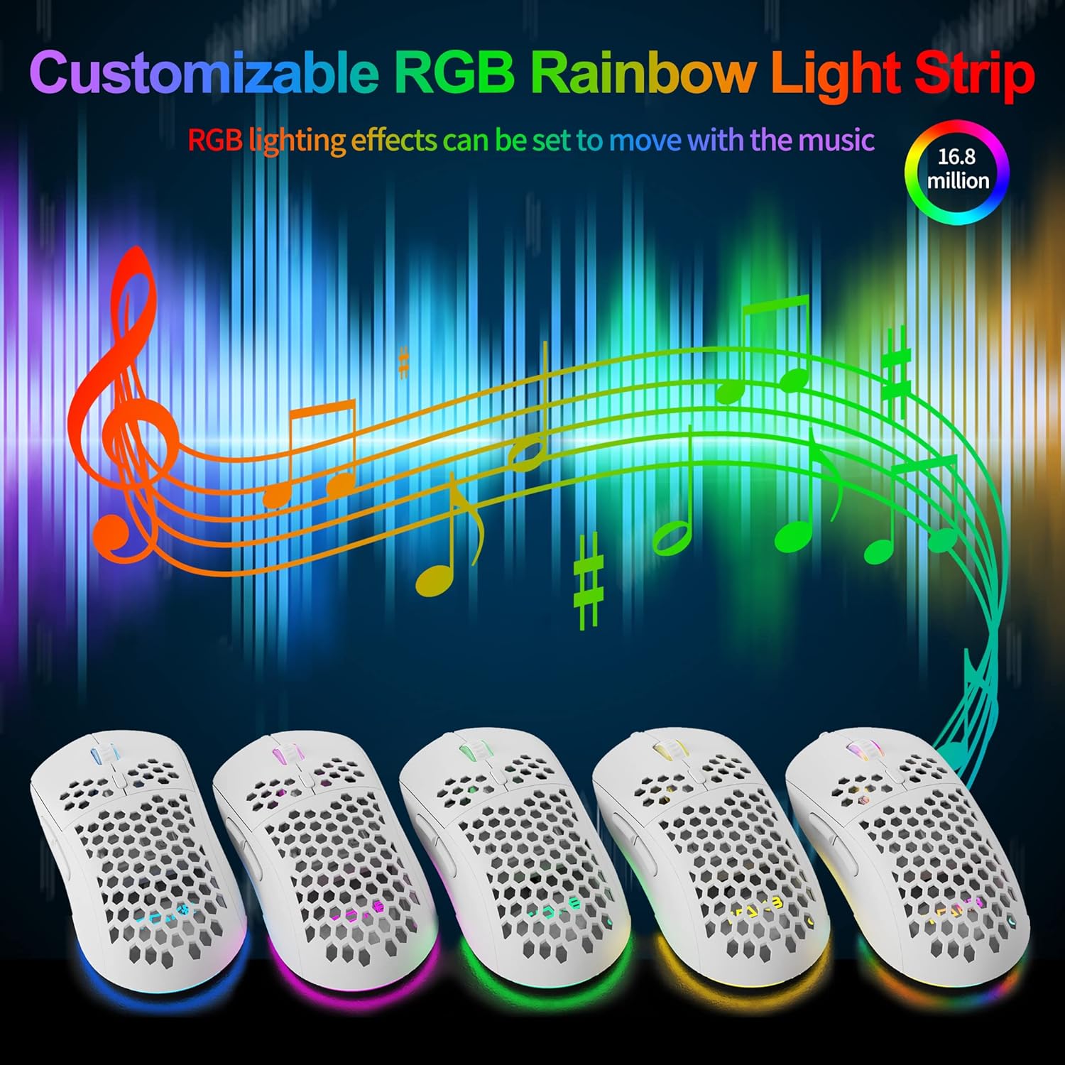 TMKB Falcon M1SE Ultralight Honeycomb Gaming Mouse, High-Precision 12800DPI Optical Sensor, 6 Programmable Buttons, Customizable RGB, Drag-Free Paracord, Ergonomic, Wired - Matte White ? ? ? ? ? - Image 4
