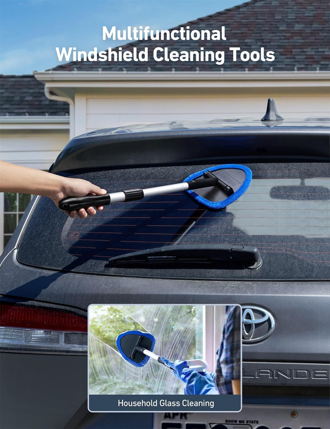 AstroAI Windshield Cleaner, Car Windshield Cleaning Tool Inside with 4 Reusable and Washable Microfiber Pads and Extendable Handle Auto Glass Wiper Kit, Blue ? ? ? ? ? - Image 4