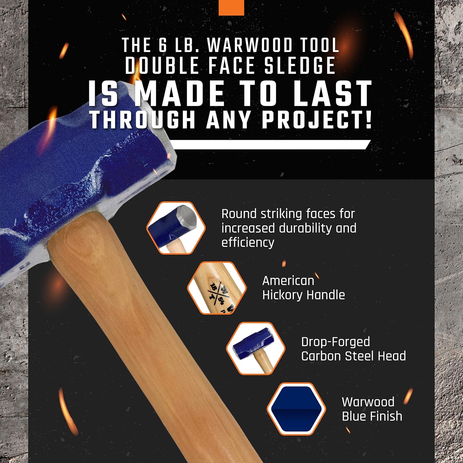 Warwood Tool 6 lb. Double-Faced Sledge Hammer - Tools for Home Improvement - Tools & Home Improvement - Made in the USA ? ? ? ? ? - Image 2
