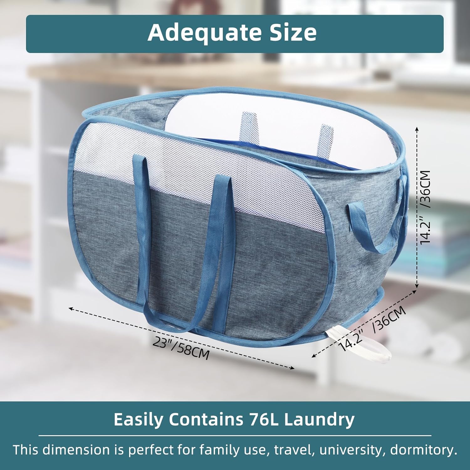 2 Pcs Collapsible Laundry Baskets, Tear Proof Pop Up Laundry Hamper with Dual Handles, Durable Foldable Laundry Basket, Easy to Carry Laundry Hamper for Home, Laundry Room, Bedroom, Dorm, Travel Blue ? ? ? ? ? - Image 5