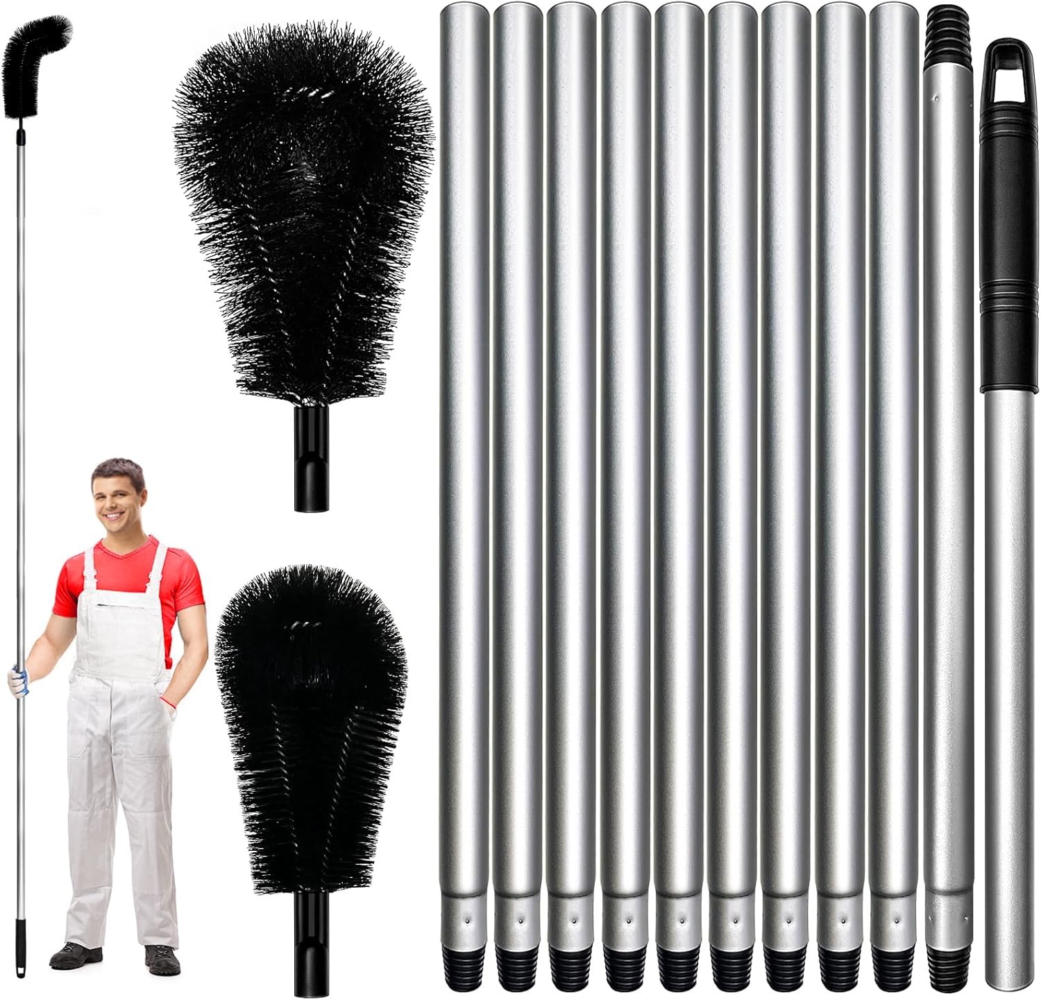 Gutter Cleaning Tools 14 ft Adjustable Gutter Cleaning Brush from The Ground Multi-Functional Extended Handle Brush Gutter Cleaner, Easily Clear roof Leaves and Debris.(with 11 Tubes & 2 Brushes) ? ? ? ? ?