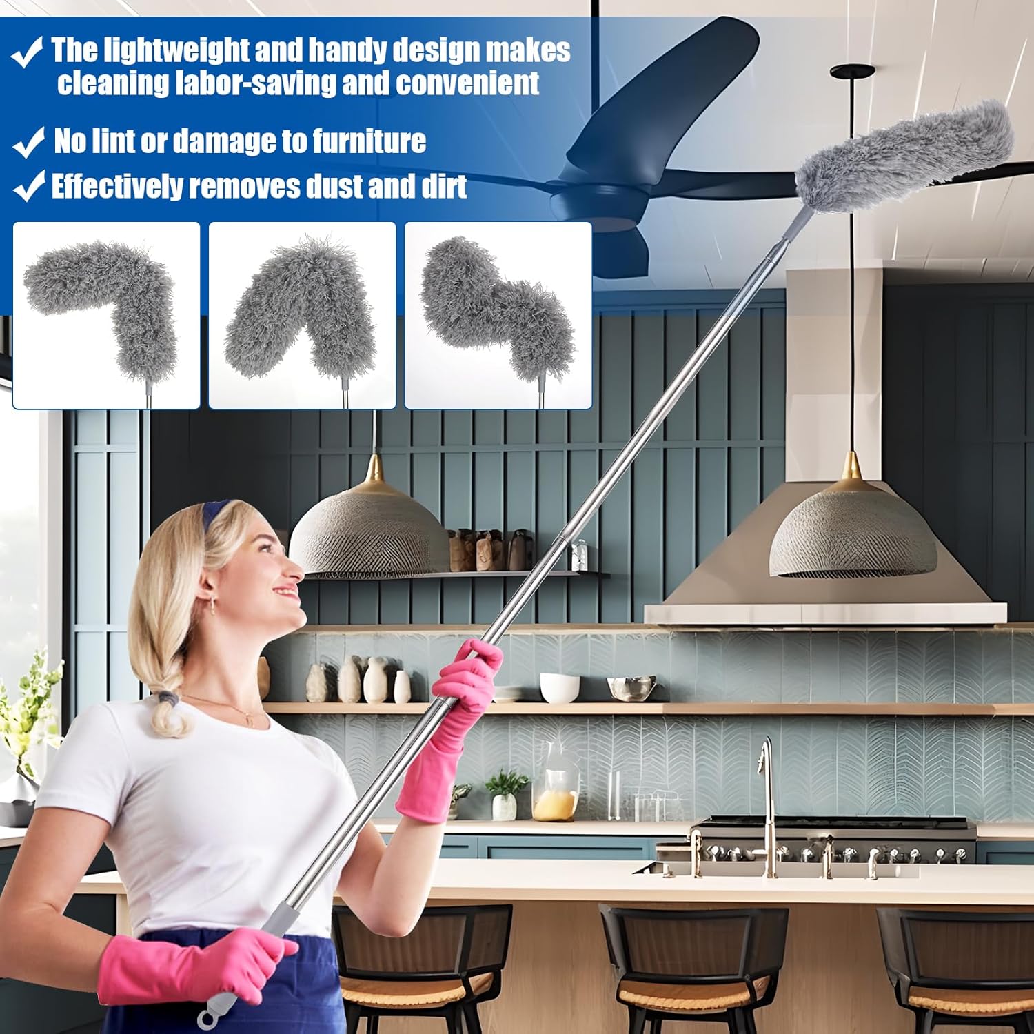 Feather Duster Set (4 Pieces), 30-100 inch Retractable Gap Dust Cleaner and Feather Duster, Microfiber Duster Can be Used for Cleaning Ceilings, Furniture Refrigerators and Under Sofas - Image 5