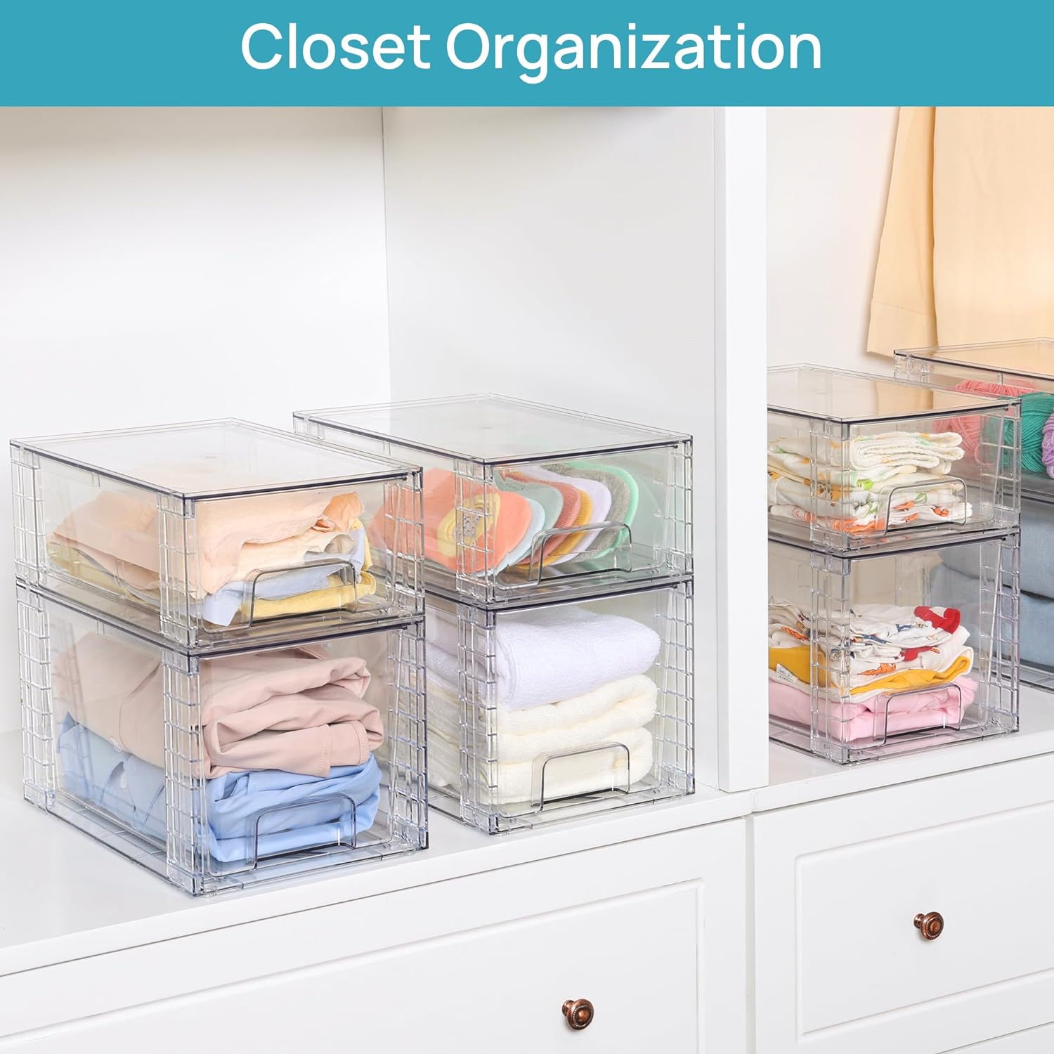 Vtopmart 4 Pack Large Stackable Storage Drawers,Easily Assemble Acrylic Bathroom Closet Undersink Organizers and Storage,Plastic Bins for Kitchen Cabinets,Pantry,Makeup,Medicine Organization ? ? ? ? ? - Image 4